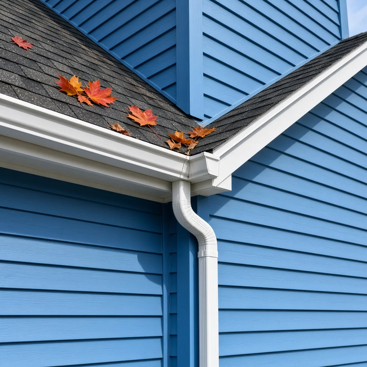 Seamless gutter corner on a Plainville, CT home.
