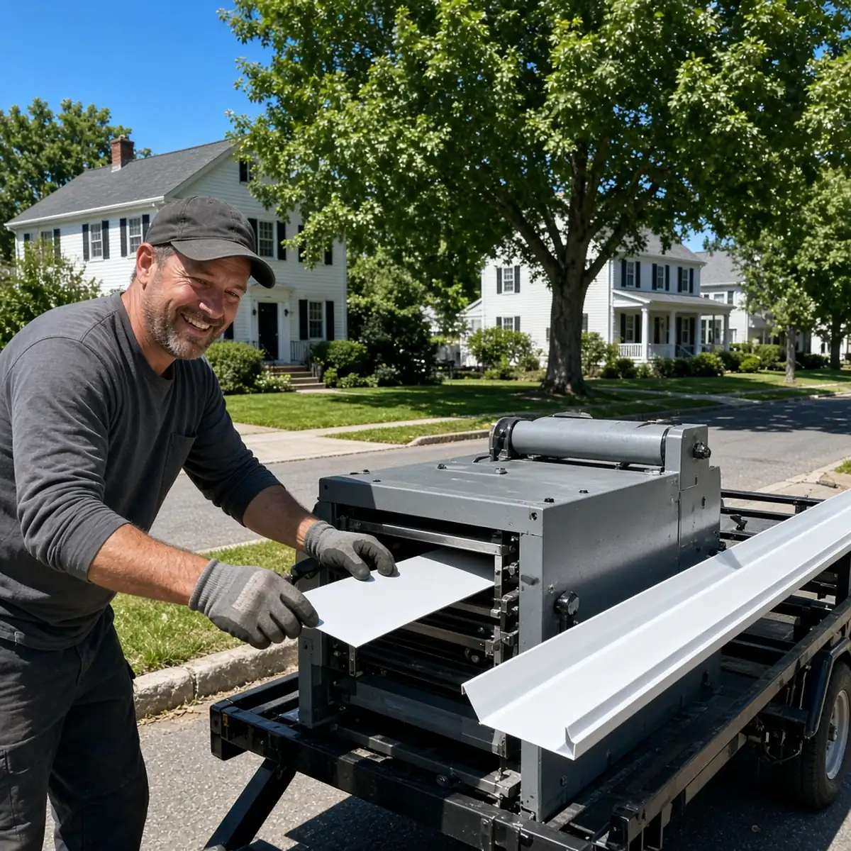 Seamless gutter formed on site from aluminum coil in Plainville, CT.